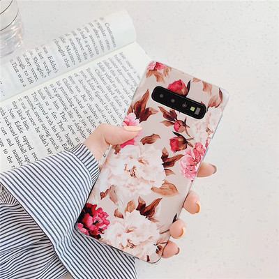 Husa din silicon cu model floral Samsung S10 in gri, alb si roz
