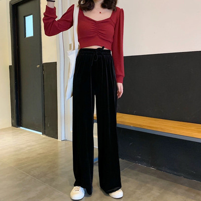 Női vitatott-alkalmi széles bársonynadrág