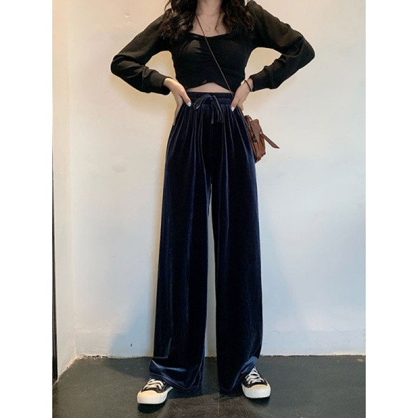 Női vitatott-alkalmi széles bársonynadrág