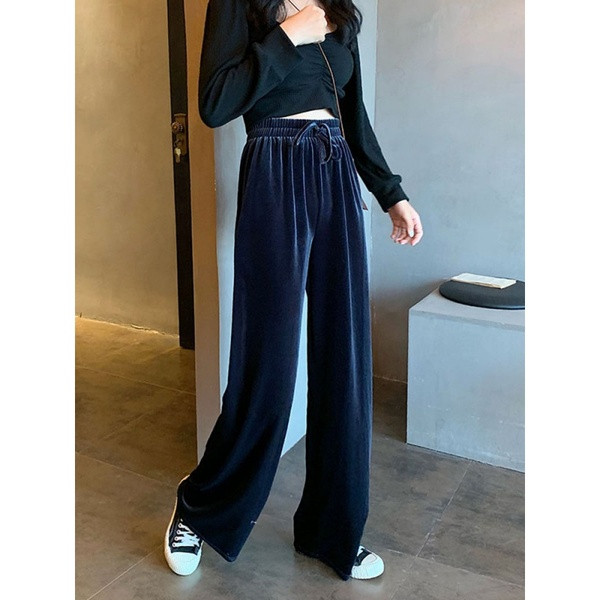 Női vitatott-alkalmi széles bársonynadrág