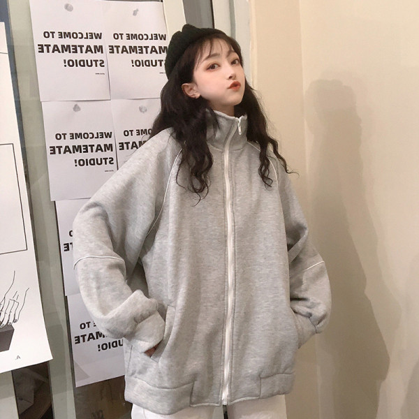 Γυναικείο εντυπωσιακό φούτερ με φερμουάρ σε γκρι, μπλε και μπορντό χρώμα