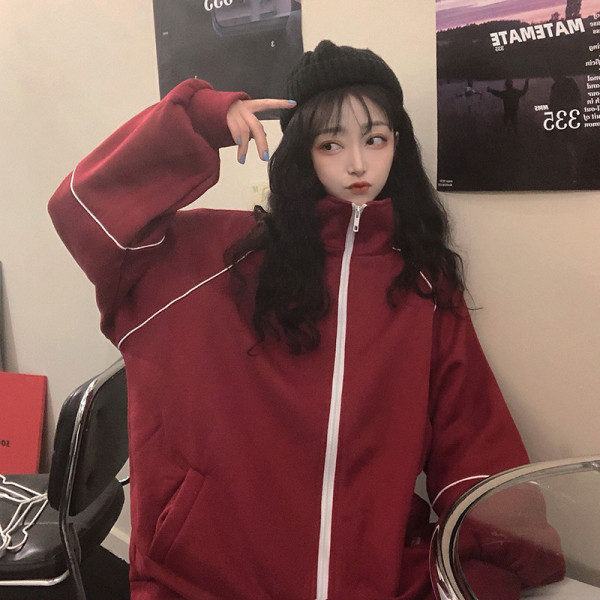 Γυναικείο εντυπωσιακό φούτερ με φερμουάρ σε γκρι, μπλε και μπορντό χρώμα