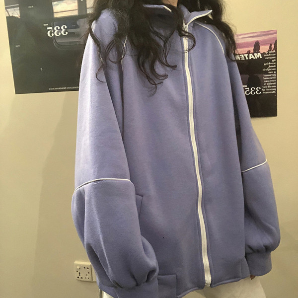 Γυναικείο εντυπωσιακό φούτερ με φερμουάρ σε γκρι, μπλε και μπορντό χρώμα