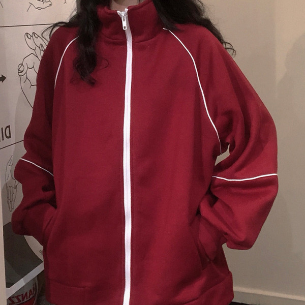 Γυναικείο εντυπωσιακό φούτερ με φερμουάρ σε γκρι, μπλε και μπορντό χρώμα