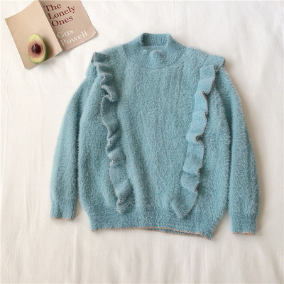 Μοντέρνο γυναικείο πουλόβερ σε τρία χρώματα με μακρύ μανίκι και ημι-ψηλό κολάρο