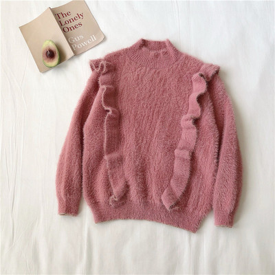 Μοντέρνο γυναικείο πουλόβερ σε τρία χρώματα με μακρύ μανίκι και ημι-ψηλό κολάρο