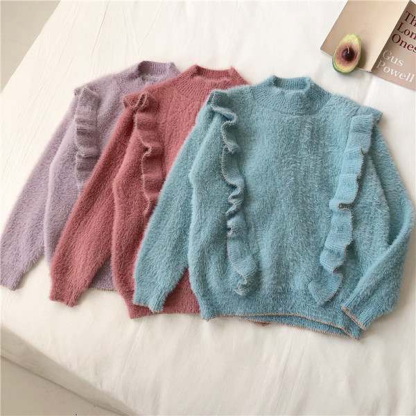 Μοντέρνο γυναικείο πουλόβερ  σε τρία χρώματα με μακρύ μανίκι και ημι-ψηλό κολάρο