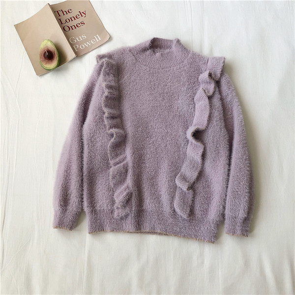 Μοντέρνο γυναικείο πουλόβερ  σε τρία χρώματα με μακρύ μανίκι και ημι-ψηλό κολάρο