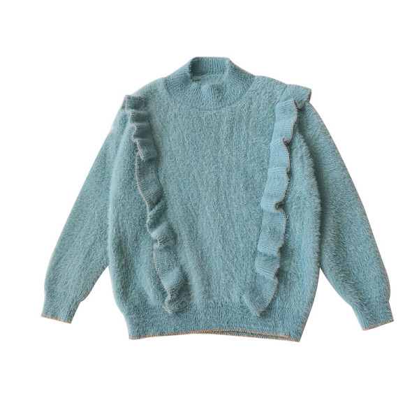 Μοντέρνο γυναικείο πουλόβερ  σε τρία χρώματα με μακρύ μανίκι και ημι-ψηλό κολάρο