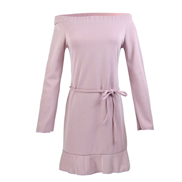 Μοντέρνο γυναικέιο πλεκτό φόρεμα με γυμνοί ώμοι σε ροζ και πράσινο χρώμα