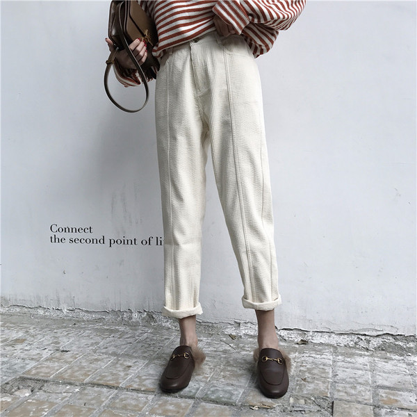 Hosszú kordbársony nadrág egyenes modell fehér, bézs és fekete színben