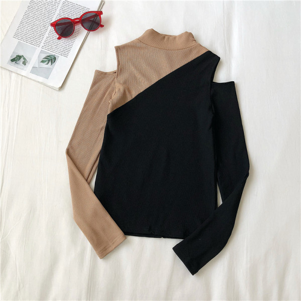 Μοντέρνα γυναικεία μπλούζα σε τρία χρώματα με γυμνά ώμοι και μακριά μανίκια