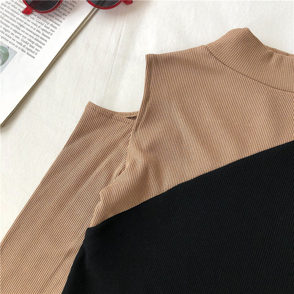 Μοντέρνα γυναικεία μπλούζα σε τρία χρώματα με γυμνά ώμοι και μακριά μανίκια