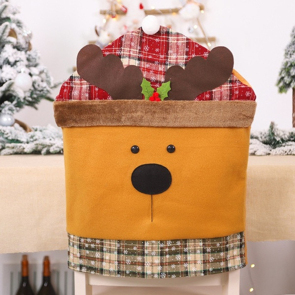 Χριστουγεννιάτικη θήκη για διακόσμηση καρέκλα Άγιος Βασίλης, χιονάνθρωπος και ελάφι