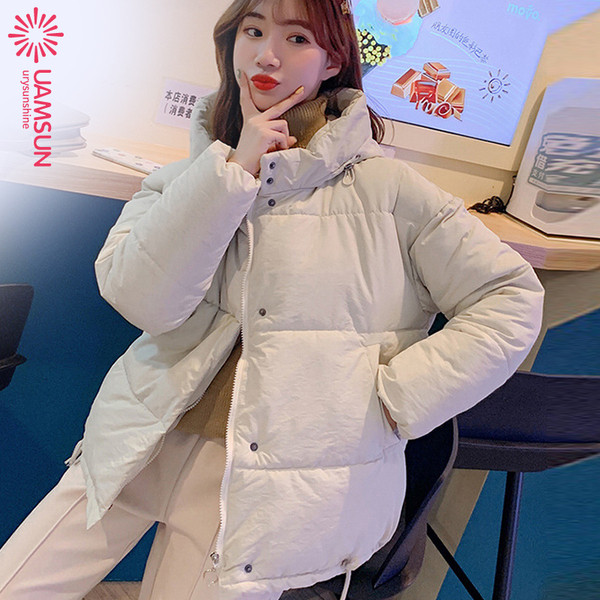 Modern női téli kabát kapucnival és zsebekkel, négy színben