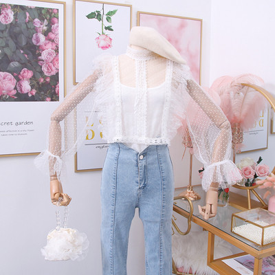 Νέο μοντέλο γυναικείο σετ μπλούζα από τούλι + αμάνικο σε διάφορα χρώματα