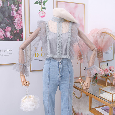 Νέο μοντέλο γυναικείο σετ μπλούζα από τούλι + αμάνικο σε διάφορα χρώματα