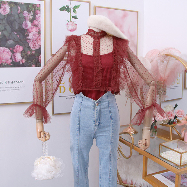 Νέο μοντέλο γυναικείο σετ μπλούζα από τούλι +  αμάνικο σε διάφορα χρώματα