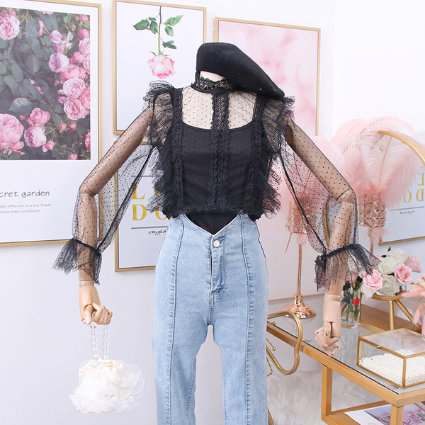 Νέο μοντέλο γυναικείο σετ μπλούζα από τούλι +  αμάνικο σε διάφορα χρώματα