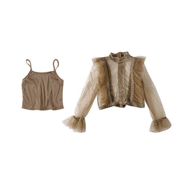 Νέο μοντέλο γυναικείο σετ μπλούζα από τούλι +  αμάνικο σε διάφορα χρώματα