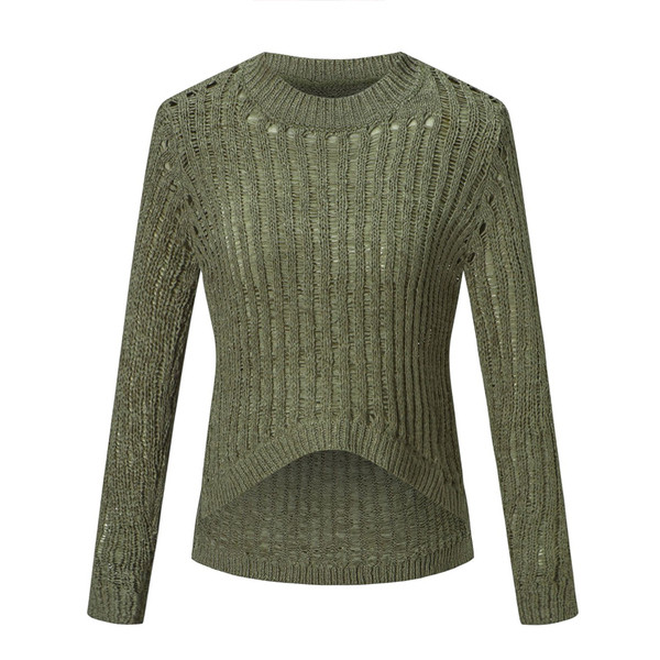 Modern női rövid pulóver hosszú ujjú zöld és barna színben