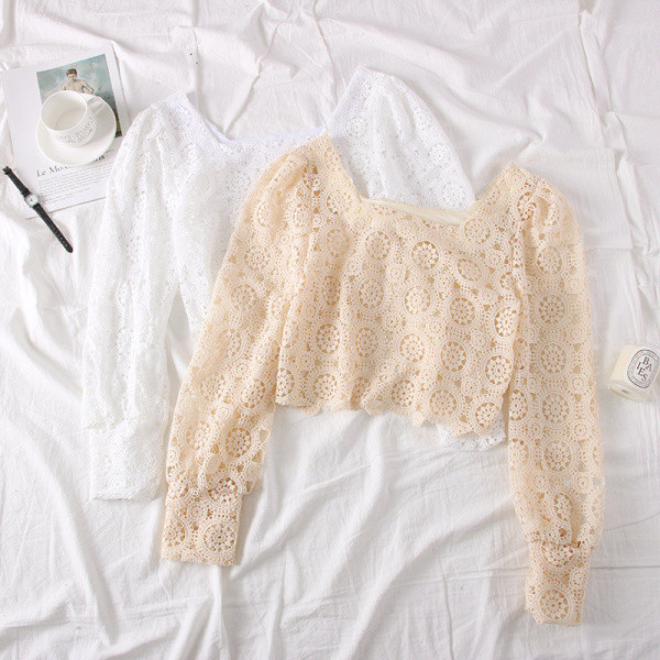 Νέο μοντέλο γυναικεία μπλούζα δαντέλα με τετράγωνο λαιμόκοψη σε τρία χρώματα