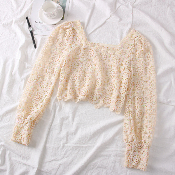 Νέο μοντέλο γυναικεία μπλούζα δαντέλα με τετράγωνο λαιμόκοψη σε τρία χρώματα