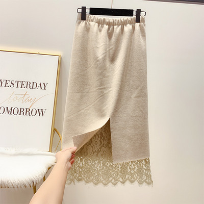 Μακρύ φούστα δαντέλας με ψηλή μέση σε μπεζ και μαύρο χρώμα