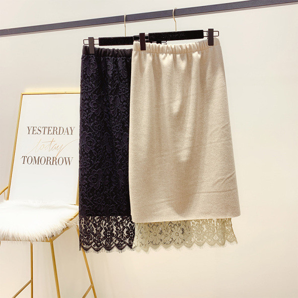 Μακρύ φούστα δαντέλας με ψηλή μέση σε μπεζ και μαύρο χρώμα