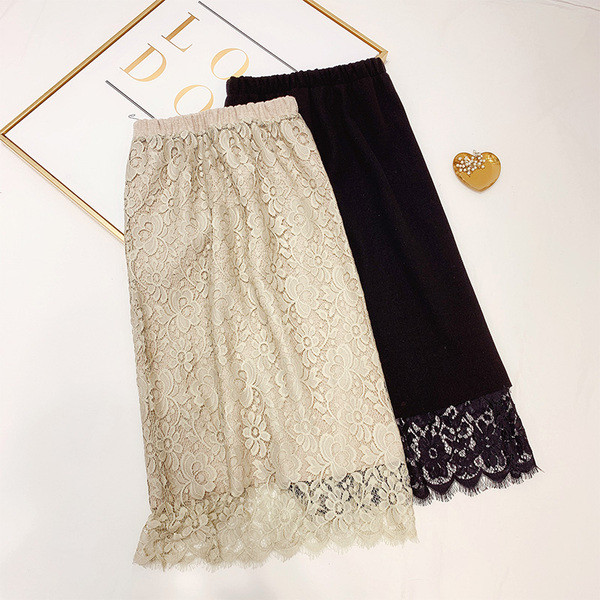 Μακρύ φούστα δαντέλας με ψηλή μέση σε μπεζ και μαύρο χρώμα