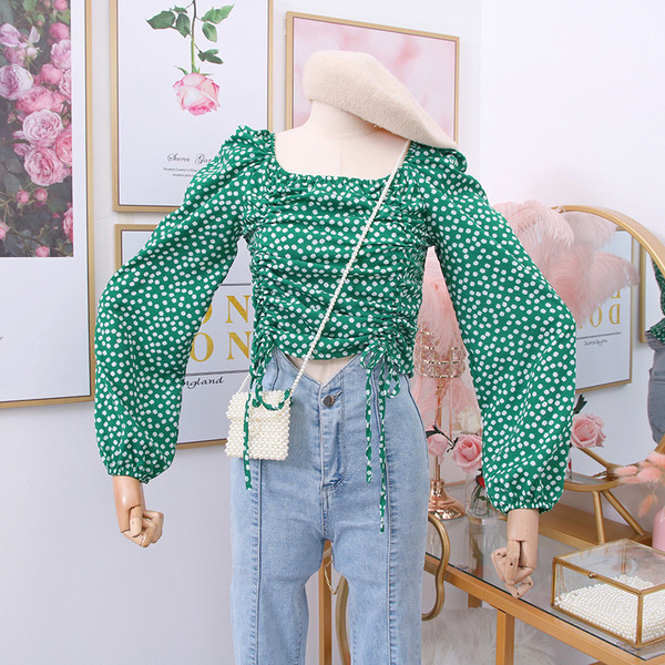 Γυναικεία μπλούζα με floral μοτίβα και τετράγωνη λαιμόκοψη - διάφορα χρώματα