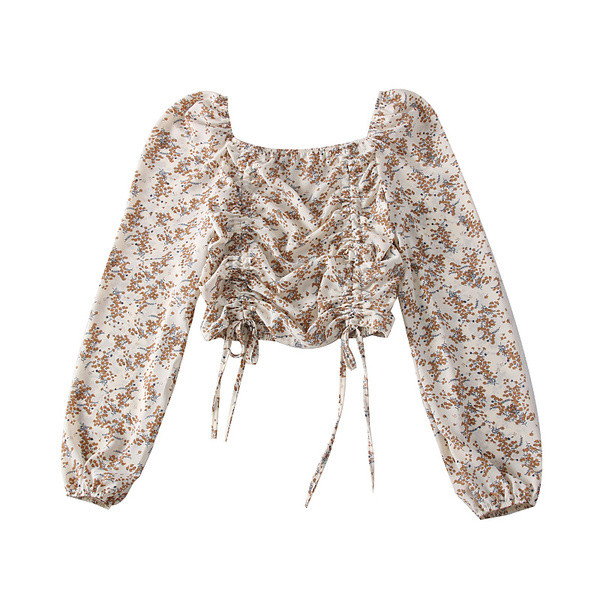 Γυναικεία μπλούζα με floral μοτίβα και τετράγωνη λαιμόκοψη - διάφορα χρώματα