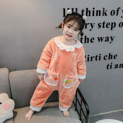 Gyerek pizsama lányoknak rózsaszín és narancssárga színben, zsebekkel