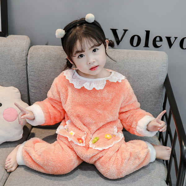 Gyerek pizsama lányoknak rózsaszín és narancssárga színben, zsebekkel