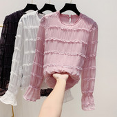 Redős női ing ovális nyakkivágással fehér, rózsaszín és fekete színben