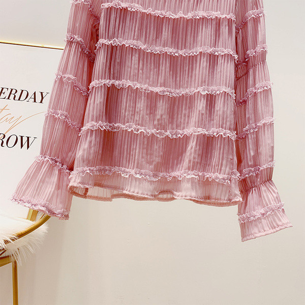 Redős női ing ovális nyakkivágással fehér, rózsaszín és fekete színben