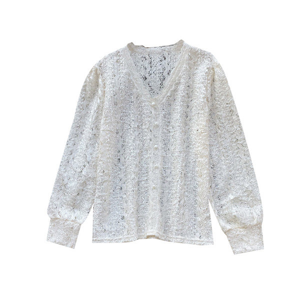 Modern női ing gombokkal és spitz nyakkivágással fehér, fekete és bézs színben