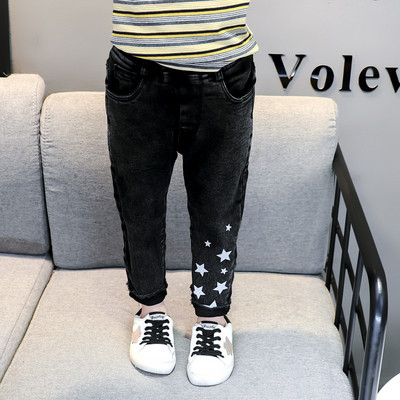 Modern, kék és fekete gyerekfarmer, rátéttel lányoknak