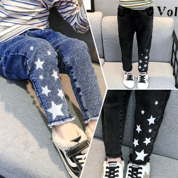 Modern, kék és fekete gyerekfarmer, rátéttel lányoknak