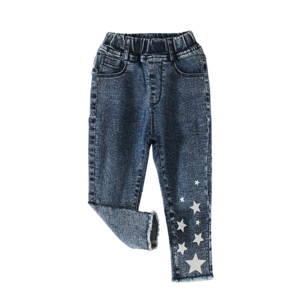 Modern, kék és fekete gyerekfarmer, rátéttel lányoknak