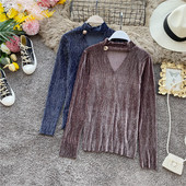 Stílusos női blúz hosszú ujjal és magas gallérral több színben