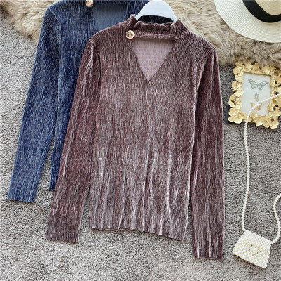 Stílusos női blúz hosszú ujjal és magas gallérral több színben