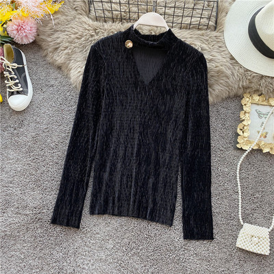 Stílusos női blúz hosszú ujjal és magas gallérral több színben