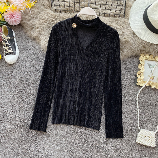 Stílusos női blúz hosszú ujjal és magas gallérral több színben