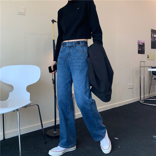 Γυναικεία casual τζιν φαρδύ μοντέλο σε δύο χρώματα