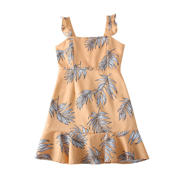 Γυναικείο φόρεμα με χρωματιστό σχέδιο και ιμάντες σε μπλε, κίτρινο και ροζ χρώμα