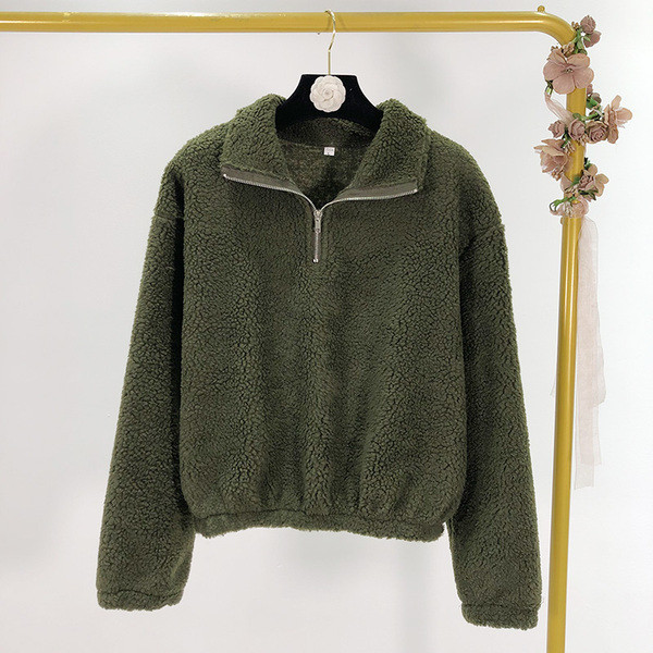 Hanorac scurt din puf, cu fermoar, în bej și verde