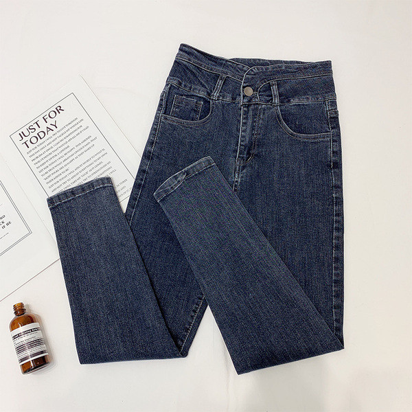 Γυναικεία χειμερινά  τζιν  με υψηλή μέση σε μπλε χρώμα