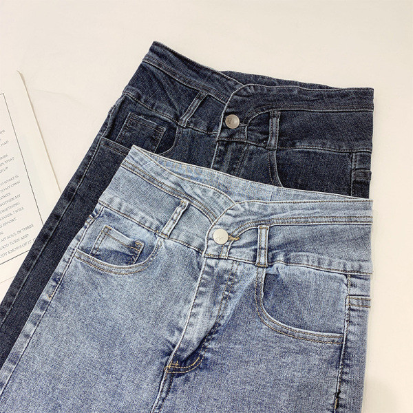 Γυναικεία χειμερινά  τζιν  με υψηλή μέση σε μπλε χρώμα