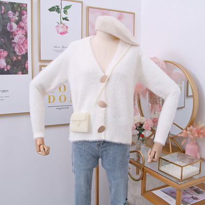 Női kardigán gombokkal és spitz nyakkivágással fehér, fekete, zöld, rózsaszín és bézs színben